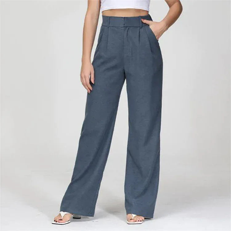 High Waist Straight Trousers With Pockets Wide Leg Casual Pants For Women - DanaFashionstore