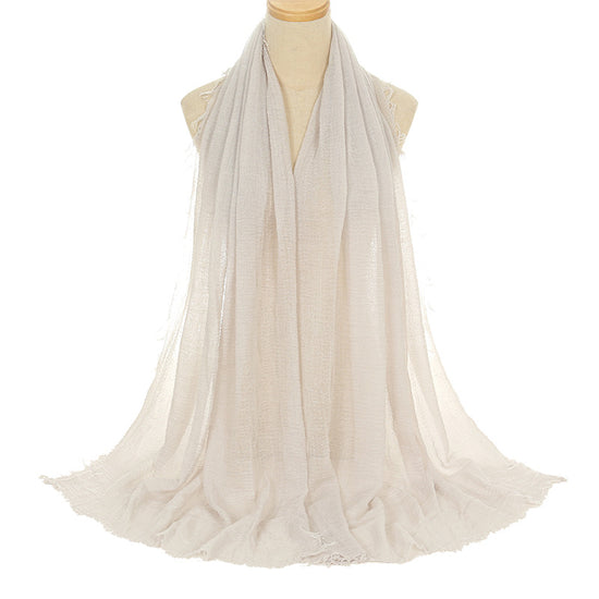 Pleated Viscose Yarn Monochrome Scarf Natural Wrinkled Cotton And Linen Burrs