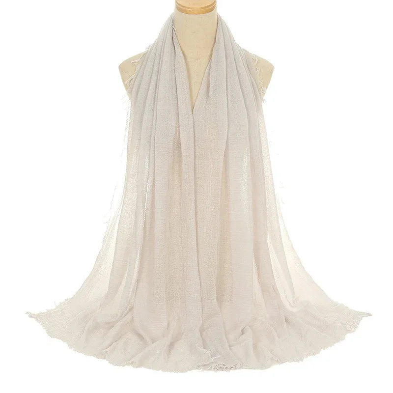 Pleated Viscose Yarn Monochrome Scarf Natural Wrinkled Cotton And Linen Burrs - DanaFashionstore