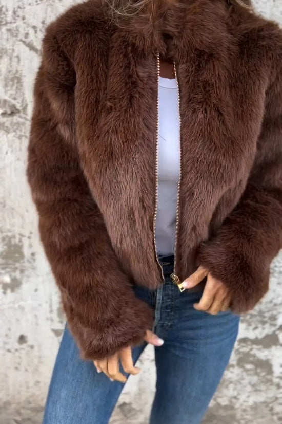 Fashion Stand Collar Plush Jacket Winter Casual Turtleneck Zipper Coat Fleece Tops Women's Clothing
