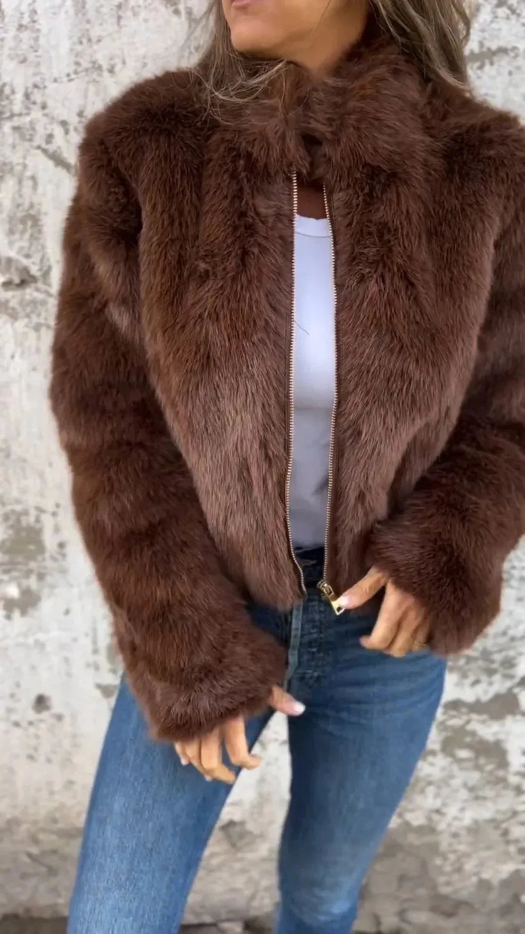 Fashion Stand Collar Plush Jacket Winter Casual Turtleneck Zipper Coat Fleece Tops Women's Clothing - DanaFashionstore
