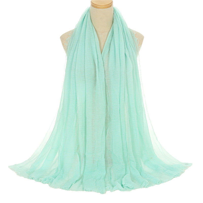 Pleated Viscose Yarn Monochrome Scarf Natural Wrinkled Cotton And Linen Burrs