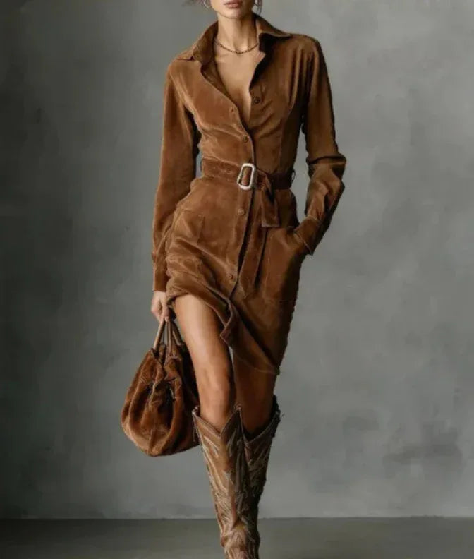 Long-Sleeved Blouse Dress with Belt 2026 - Professional Shirt Dress - DanaFashionstore