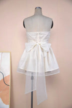 Tube Top Lace Dress With Back Bow-knot Summer Fashion Temperament Mesh Stitching Off-neck Short Skirt - DanaFashionstore