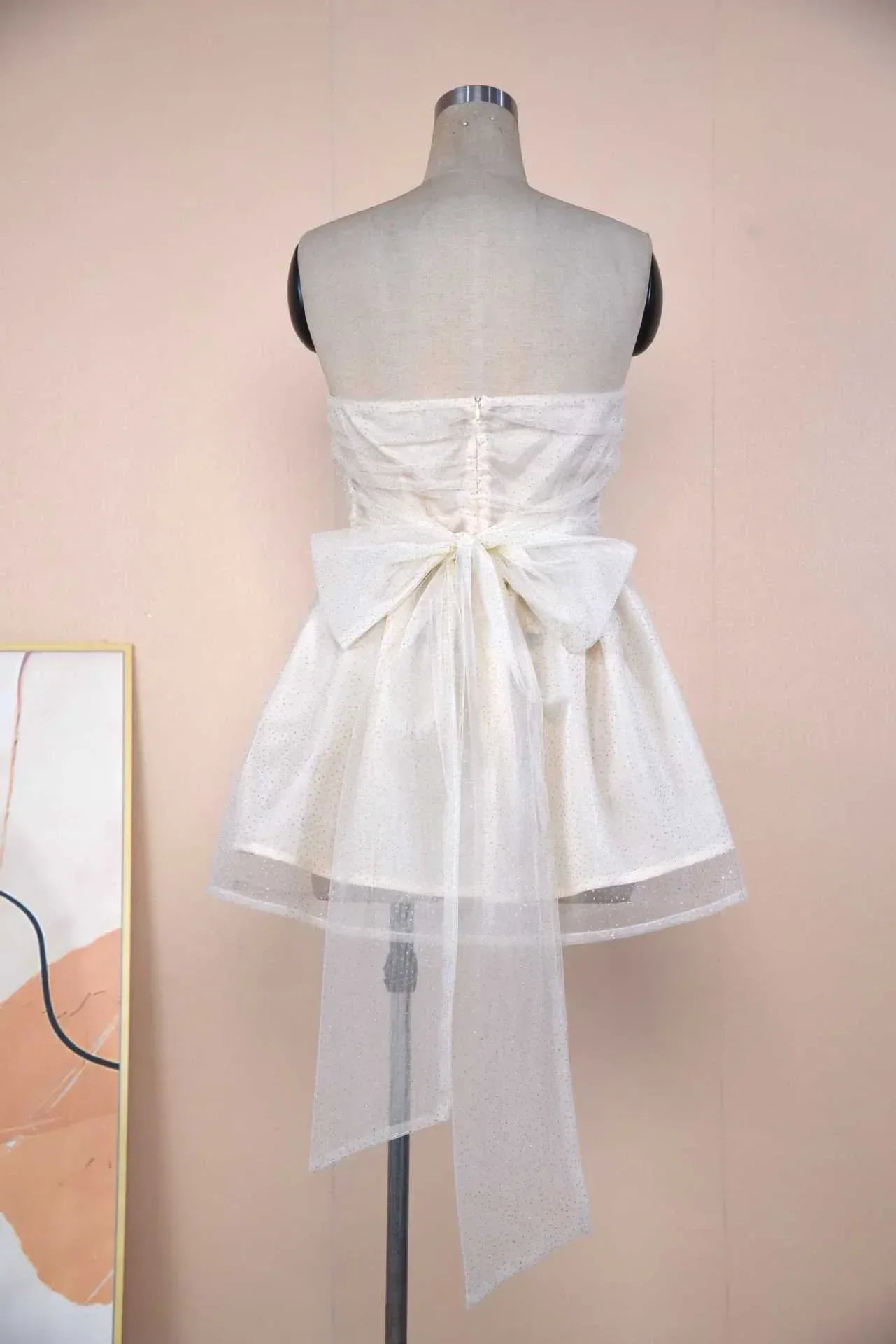 Tube Top Lace Dress With Back Bow-knot Summer Fashion Temperament Mesh Stitching Off-neck Short Skirt - DanaFashionstore