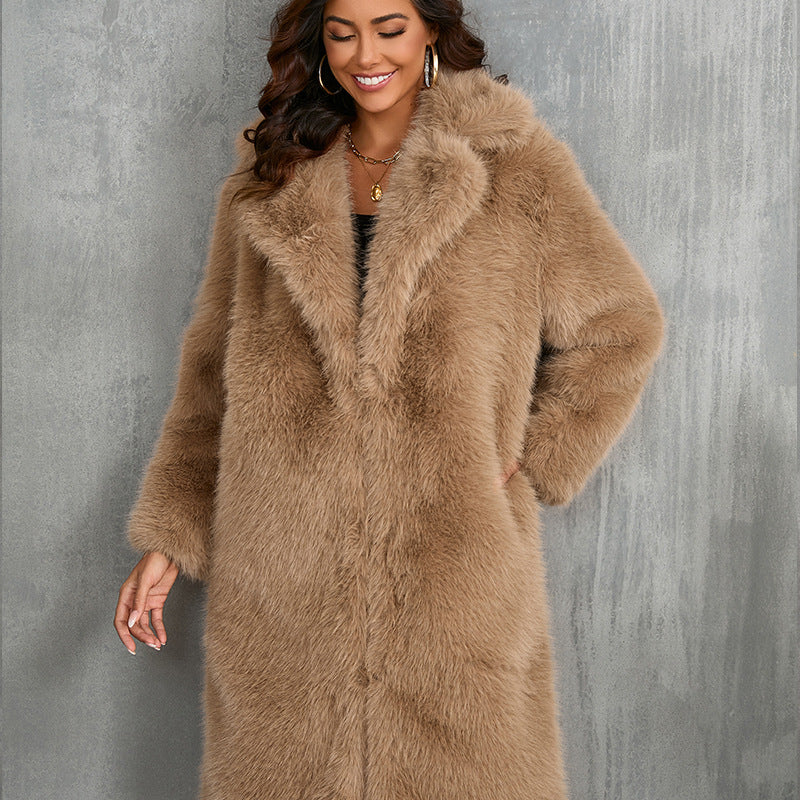 Thickened Long Section Suit Collar Mid-length Plush Fur Coat