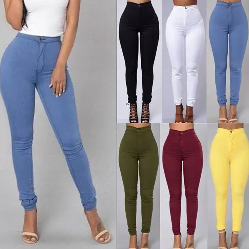 Casual Pants For Women High Waist Stretch Slim Trouser Skinny Candy Color Jeans - DanaFashionstore