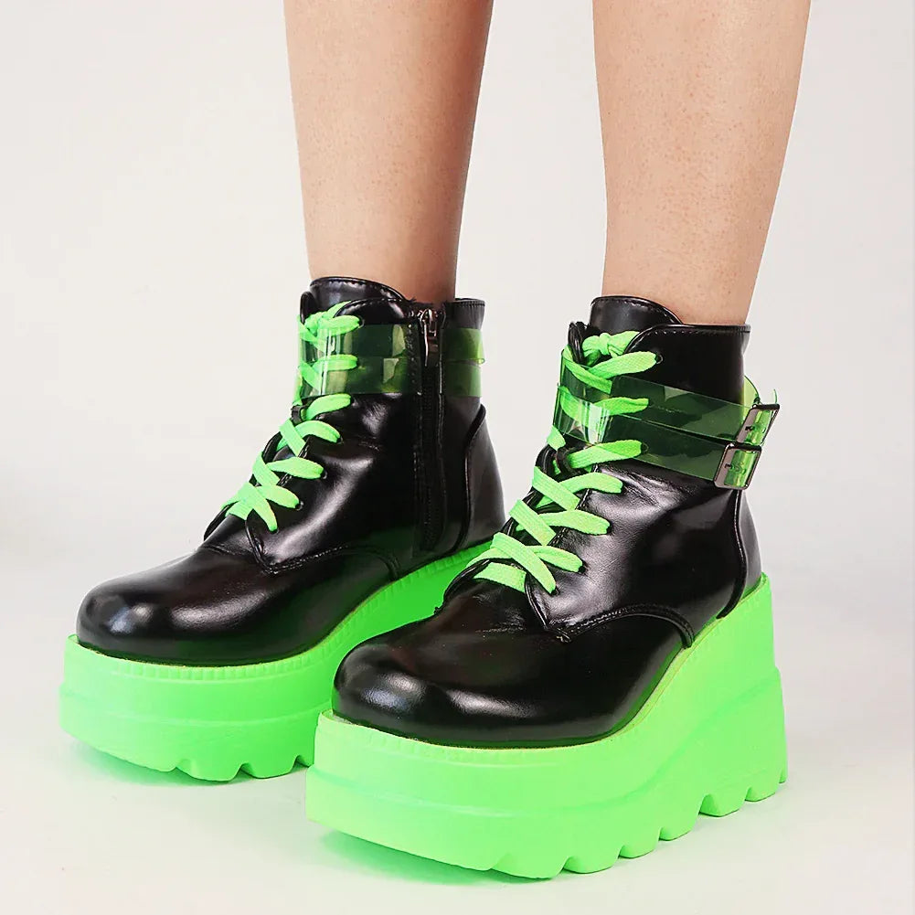 Women's Dark Gothic Wedge Platform Ankle Boots - DanaFashionstore