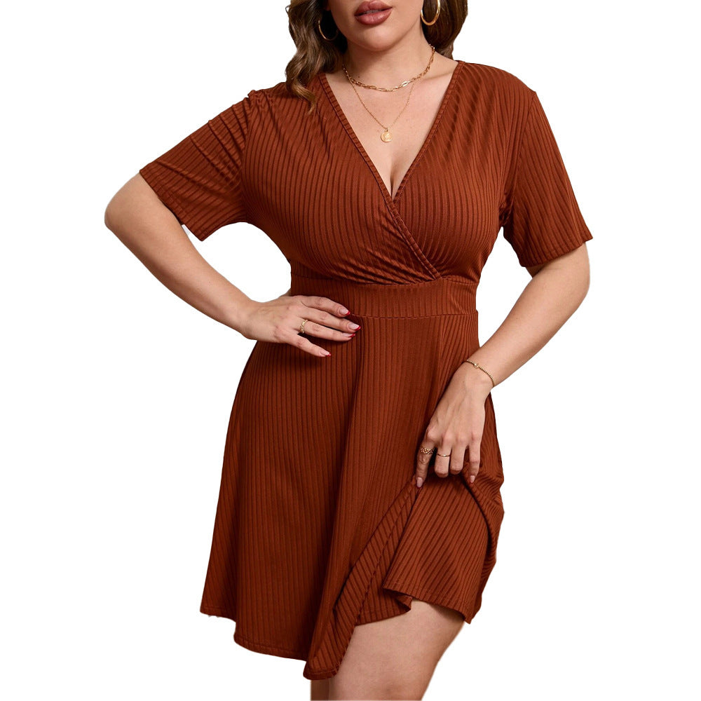 European And American Plus Size Women's Clothes New Deep V Waist Dress - Dana Fashion