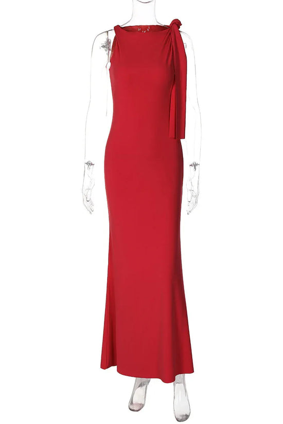 One-shoulder Ribbon Long Dress Ins Fashion Slim Sleeveless Dresses For Evening Party Club Clothing Women - DanaFashionstore