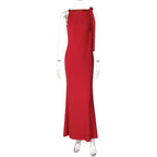 One-shoulder Ribbon Long Dress Ins Fashion Slim Sleeveless Dresses For Evening Party Club Clothing Women - DanaFashionstore