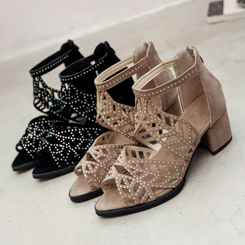New Style Sandals Women's Large Size Back Zipper Thick Heel - DanaFashionstore