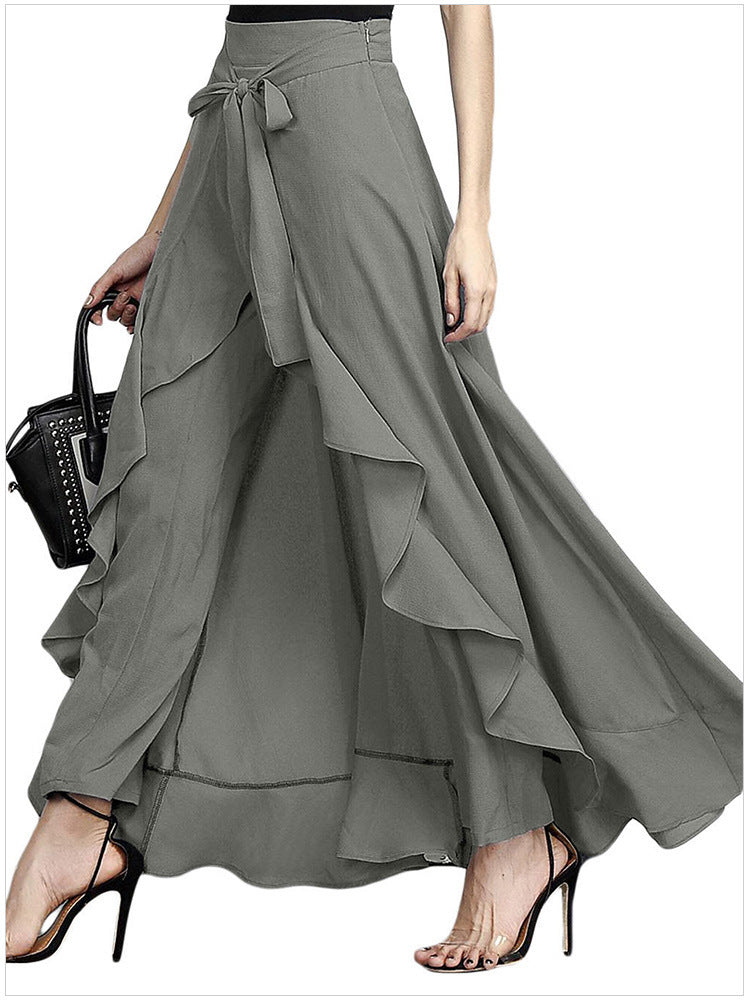Wide-leg Culottes, Irregular Chiffon Lotus Leaf
