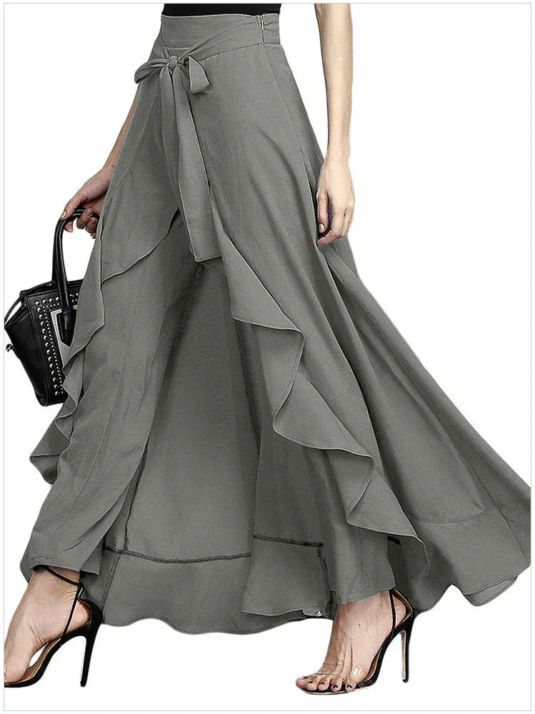 Wide-leg Culottes, Irregular Chiffon Lotus Leaf - DanaFashionstore