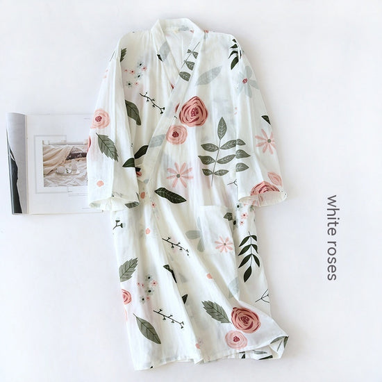 Women Bathrobe Nightdress Long Sleeve Nightgown Cotton Gauze - Dana Fashion