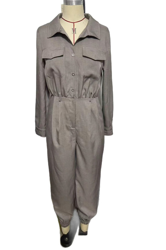 New Women's Long-sleeved Lapel Jumpsuit Women