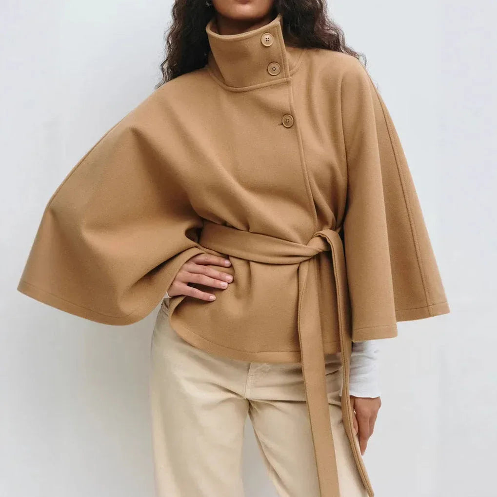 Winter High Neck Batwing Sleeve Coat With Belt Fashion Loose Elegant Button Top Trench Coat For Women Clothing - DanaFashionstore