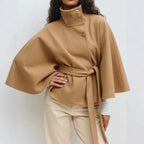 Winter High Neck Batwing Sleeve Coat With Belt Fashion Loose Elegant Button Top Trench Coat For Women Clothing - DanaFashionstore
