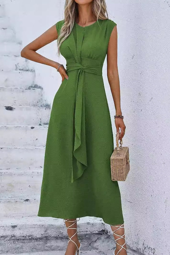 Solid Color Waist Tight Tied Dress Women