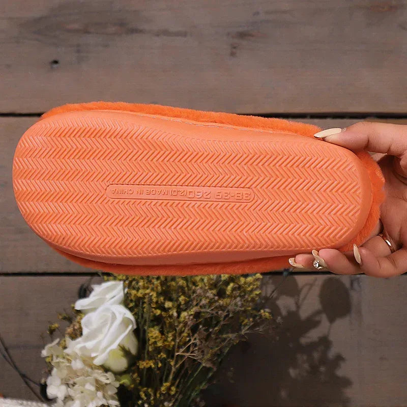 Cute Halloween Pumpkin Slippers Winter Warm Plush Bedroom Floor Home Slippers Casual Slip On Comfortable Cozy Indoor House Shoes - DanaFashionstore