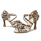 Leopard Print Latin Dance Shoes Women's Stiletto Heel Dancing Soft Bottom - DanaFashionstore