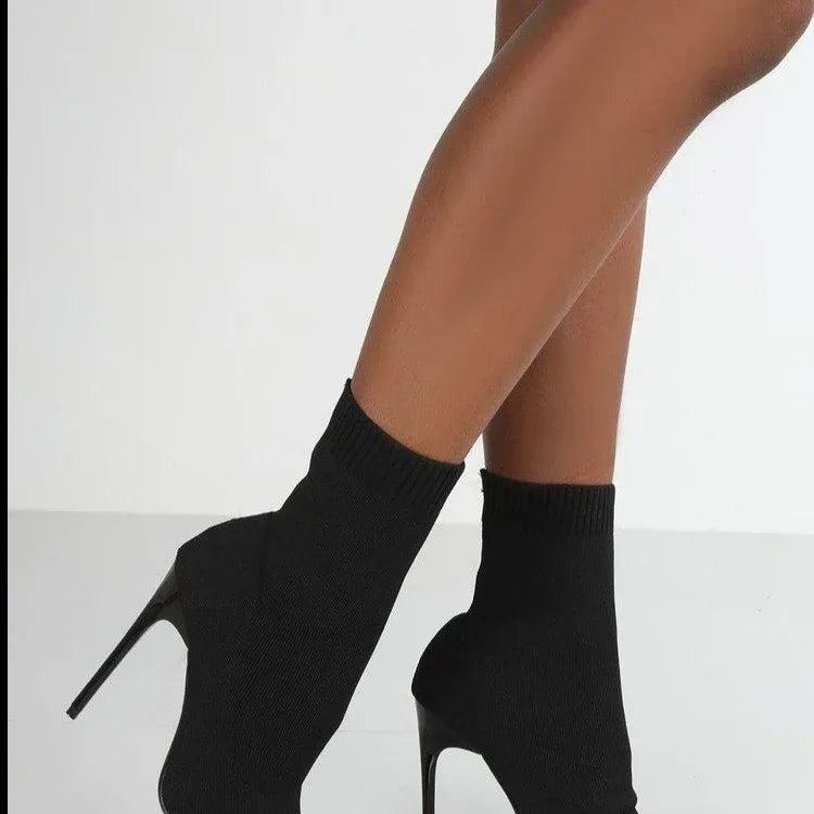 Women's High-heel Point-toe Knitted Stretch Boots - DanaFashionstore