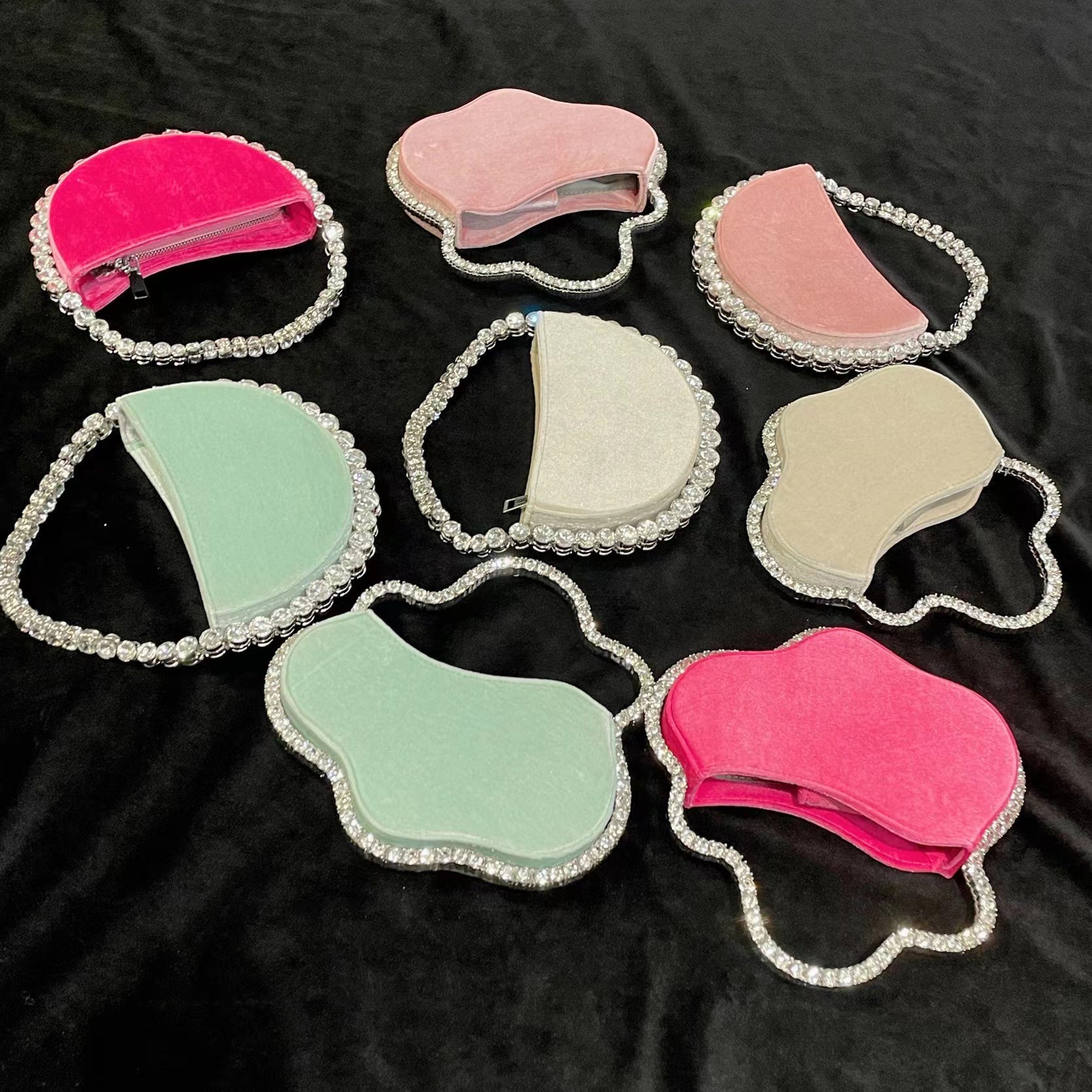 Vintage Banquet Rhinestone Semicircle Bag Diamond Velvet Clutch - Dana Fashion