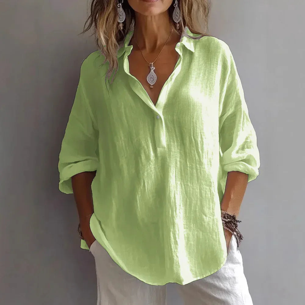 Fashion Long-sleeved Lapel Pullover Shirt Casual Loose Solid Color T-shirt Tops Women's Clothing - DanaFashionstore