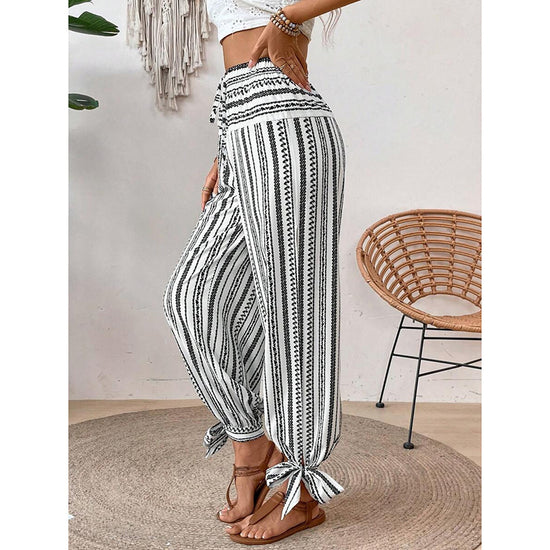 Women's Fashion Striped Long Pants Side-Slit Design Trendy Casual Trousers - Dana Fashion