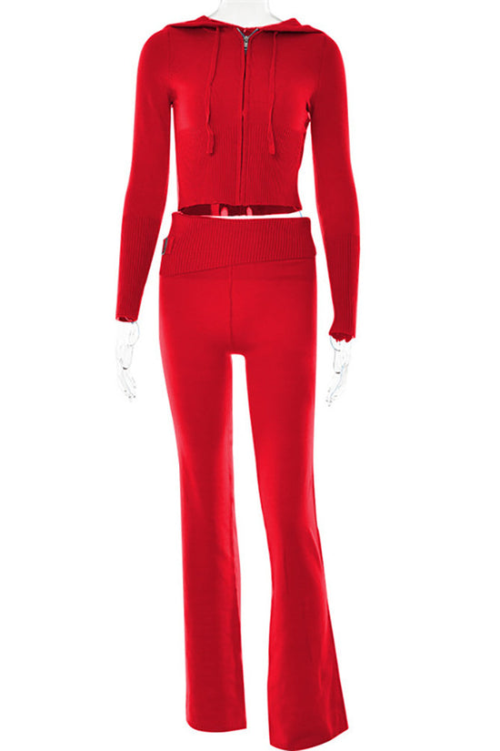 Hoodie Suit Women Leisure Sexy Zip Long Sleeve Sweater And High Waist Long Pants Set