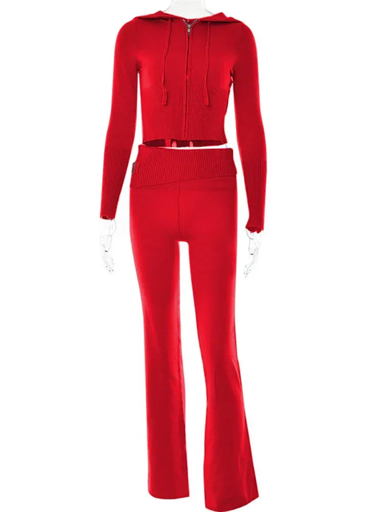 Hoodie Suit Women Leisure Sexy Zip Long Sleeve Sweater And High Waist Long Pants Set - DanaFashionstore