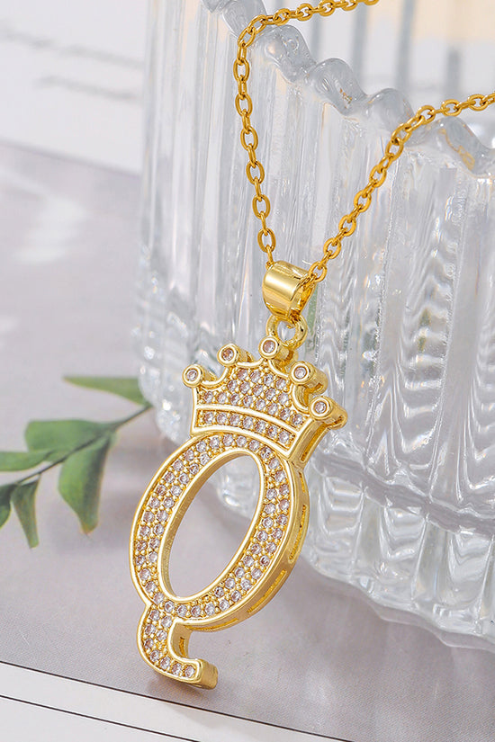 1PCS Fashionable Gold Diamond Crown Uppercase Letter Popular Pendant Necklace Suitable For Daily Use Festivals Parties Gifts Jewelry Set
