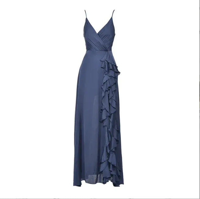 V-Neck High Waist Ruffle Dress 2026 - Irregular Slit Summer Dress - DanaFashionstore