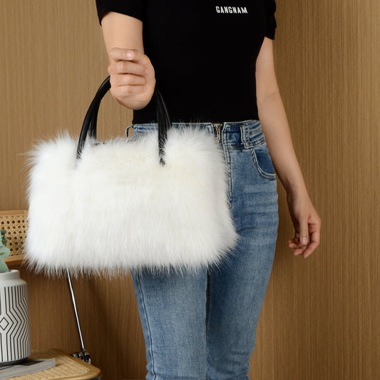 High-end Hand-carrying Square Plush Bag Fur Raccoon Fur Handbag Large Capacity - Dana Fashion