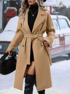 Lapel Double-breasted Trench Coat With Belt Winter Fashion Solid Color Long Jacket Outwear Women Clothing - DanaFashionstore