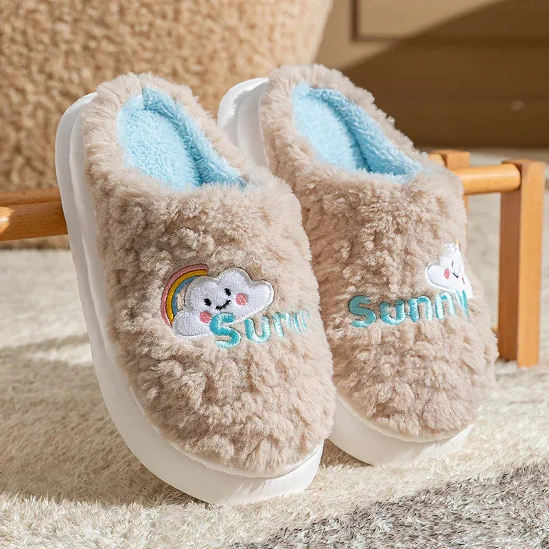 Cute Cartoon Cotton Slippers Thick Bottom Home Slippers Fashion Floor Bedroom Slipper Women Men Couples Warm House Shoes - DanaFashionstore