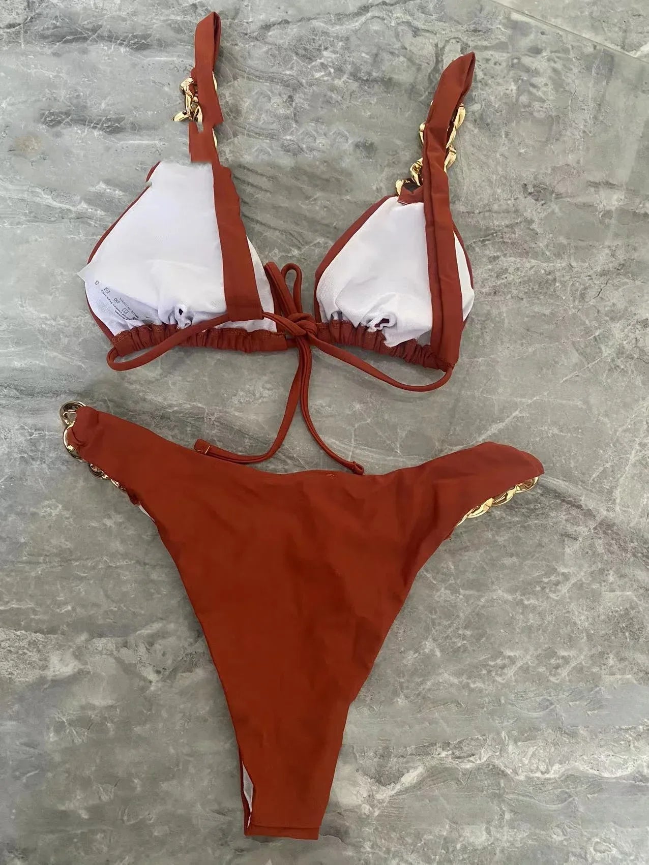 Pure Color Tube-top Ring Tether Push Up Bikini Split Swimsuit - DanaFashionstore