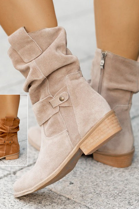 Ins Pointed Toe Mid-calf Boots Fashion Suede Zipper Western Boot Winter Shoes For Women
