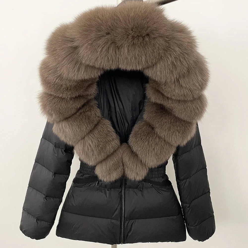 Short Slim Fit Fur Down Jacket 2026 - Women's Waist-Tight Winter Coat - DanaFashionstore