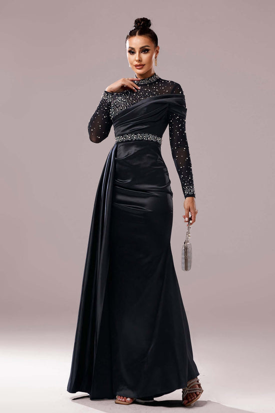 Long Sleeve Slim-fit Sheath Pearl Banquet Fishtail Evening Dress $129.99 Dana Fashion Color: Black Size: L Women's clothing Product information: Pattern: solid color Skirt type: hip skirt Color: Black Waist type: high waist Size: S,M,L,XL Style type: Eleg
