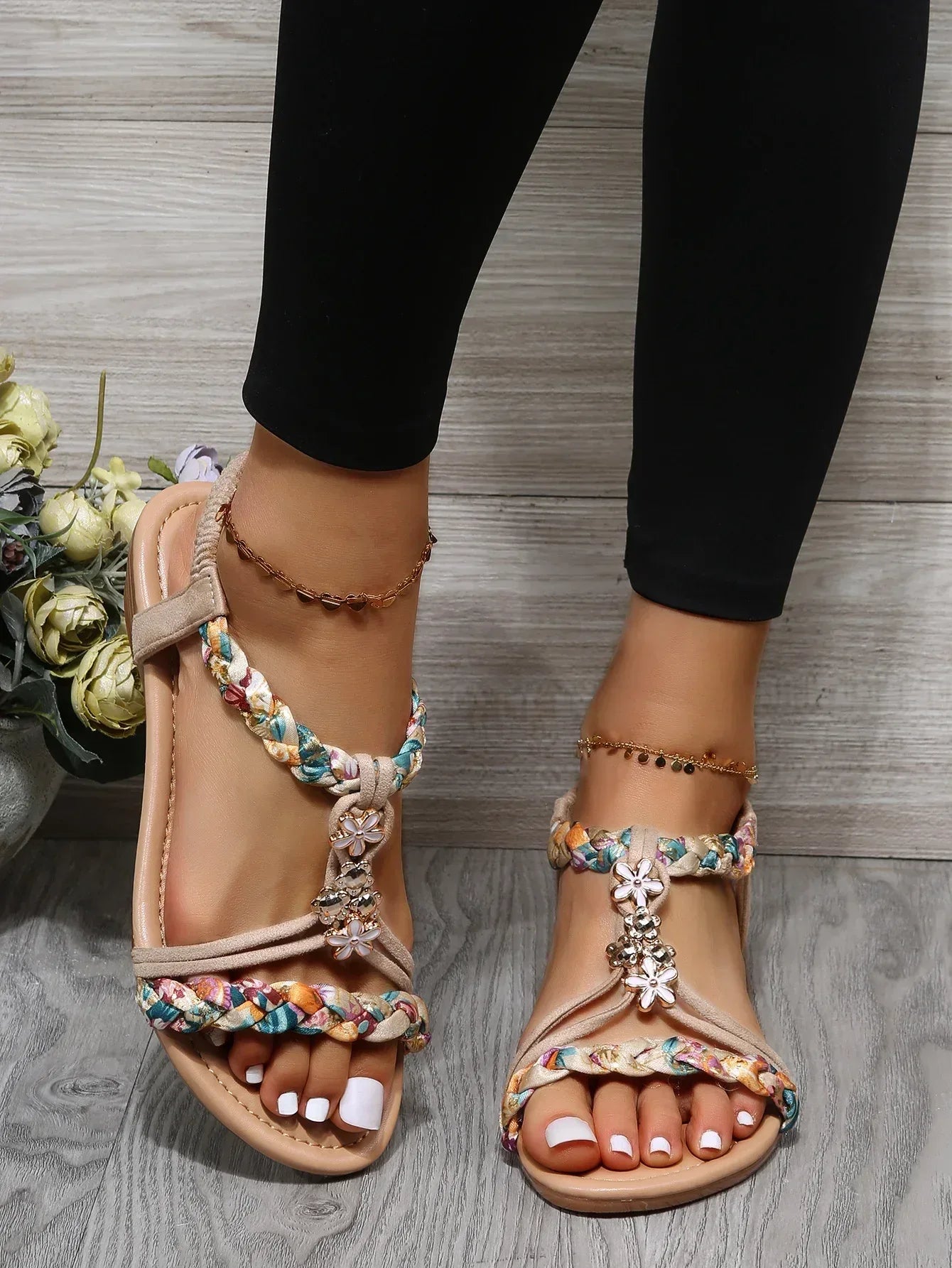 Women's Open Toe Sandals Made Of Color Block Fabric - DanaFashionstore