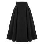 Women's Fashion Casual Skirt With Pockets Retro High Waist Pleated