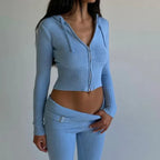 Hoodie Suit Women Leisure Sexy Zip Long Sleeve Sweater And High Waist Long Pants Set - DanaFashionstore