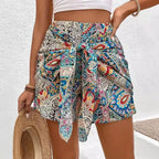 Slimming Lace Up Printed Irregular Skirt For Women - DanaFashionstore