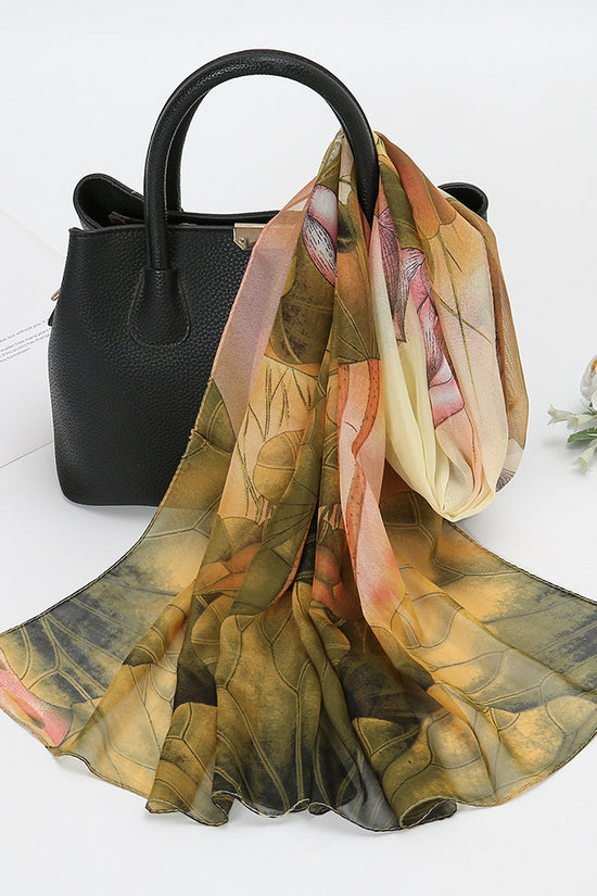 Thin Chiffon Lotus Pond Moonlight Printed Silk Scarf