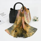 Thin Chiffon Lotus Pond Moonlight Printed Silk Scarf - DanaFashionstore