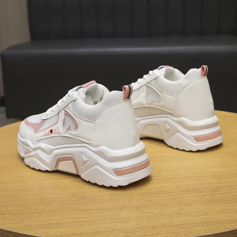 Women's Spring Casual Sports Low-top Platform Height Increasing Skinny White Shoes - DanaFashionstore