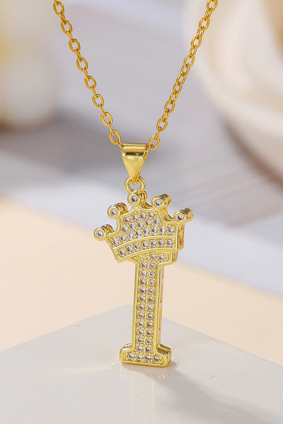 1PCS Fashionable Gold Diamond Crown Uppercase Letter Popular Pendant Necklace Suitable For Daily Use Festivals Parties Gifts Jewelry Set
