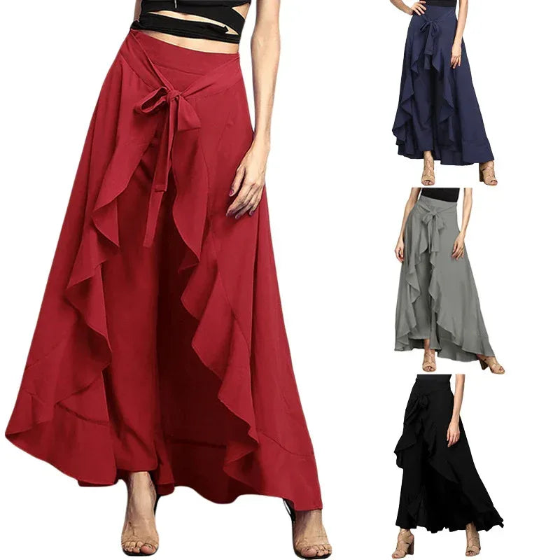 Wide-leg Culottes, Irregular Chiffon Lotus Leaf - DanaFashionstore