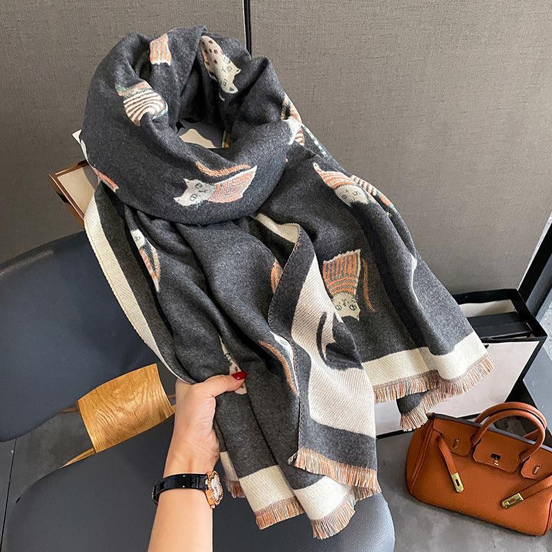 Fashion Artificial Cashmere Scarf Female Winter Korean Style Versatile Student Thickened Scarf Dual-purpose Shawl Outer Match - DanaFashionstore